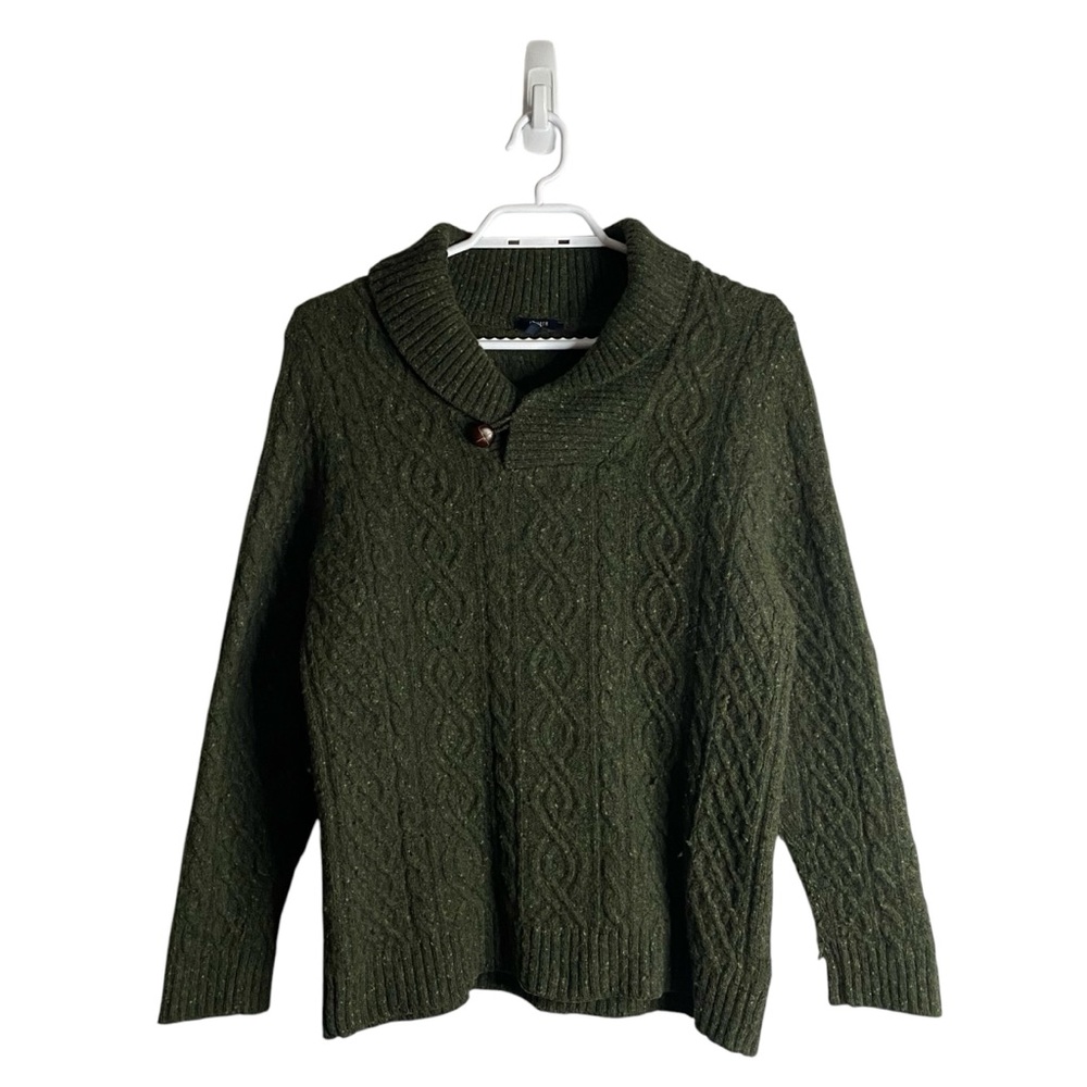 Benson Men's Green Shawl Collar Cable Knit Sweater